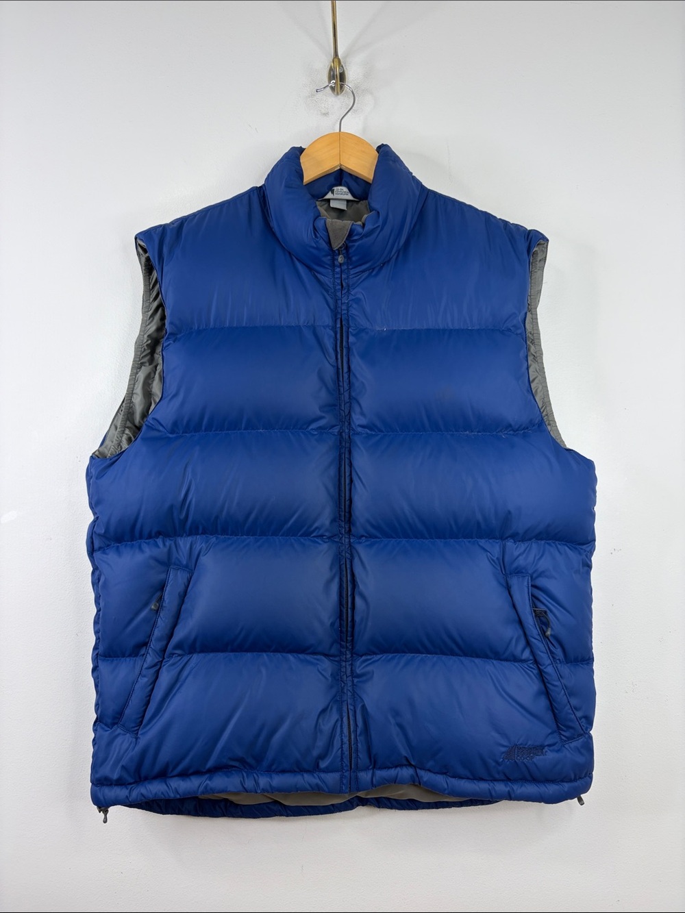 MEC Puffy Vest Mens Large Blue Gray Softshell Goose Down Puffer Retro Gorpcore